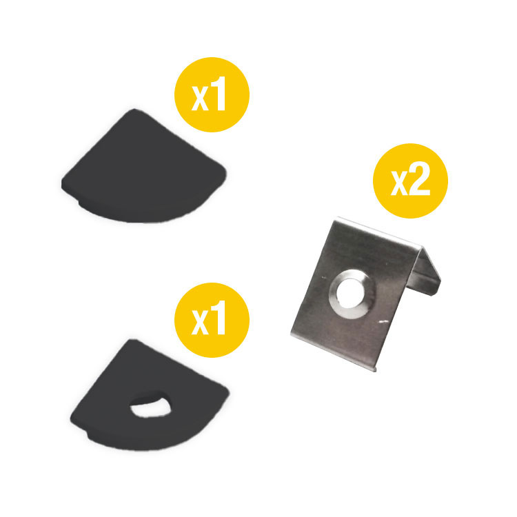 Kit de 2 tapas y 2 clips para perfil de aluminio, PER-03-2M