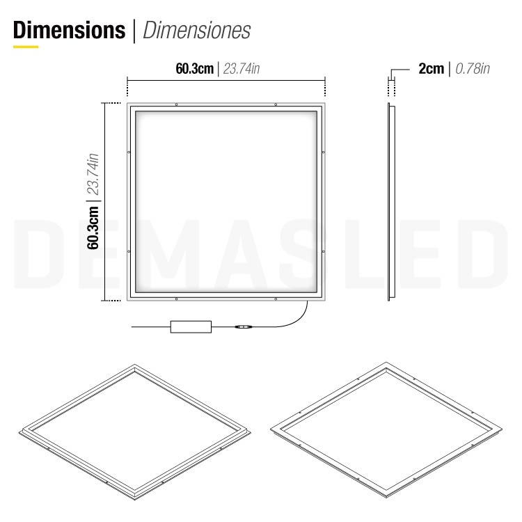 Marco Luminoso LED de 59.5x59.5cm 36W 4000lm blanco Cálido 3000K