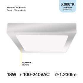 Plafón LED Cuadrado Níquel de 21,3x21,3cm, 18W 1230lm Frío, de aplicar 