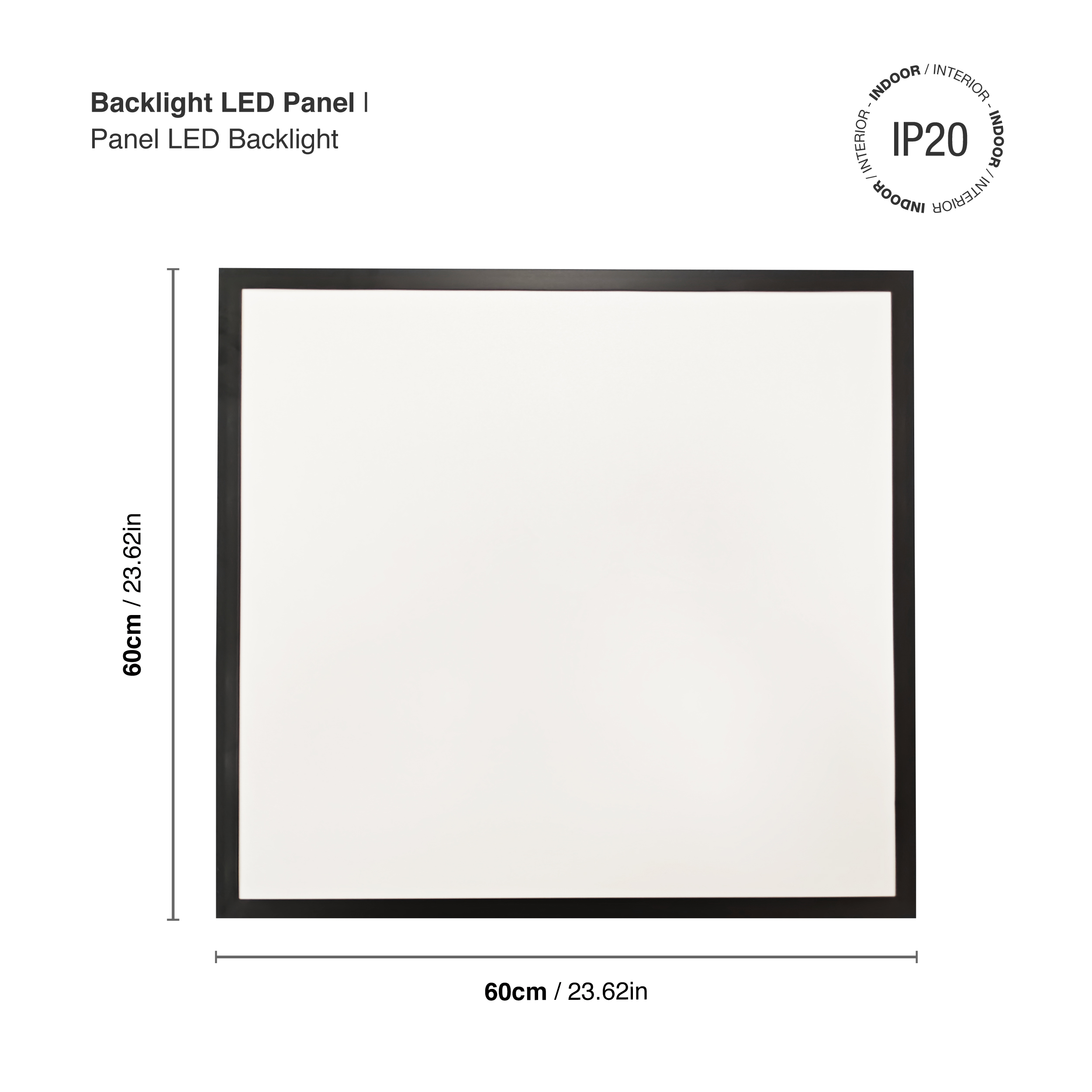 Panel LED BACKLIGHT de 60x60x3.8cm Negro 48W 4800lm Blanco Frío 6.000K, Aplicar