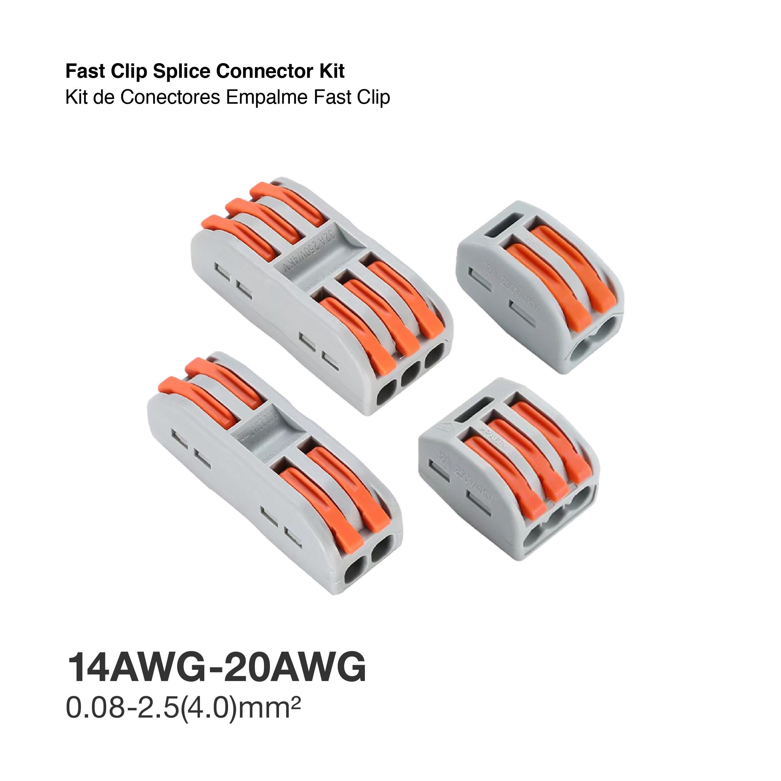 Kit de Conectores Empalme Fast Clip 2 y 3 Polos, 2x2 y 3x3 Bornera x80 piezas