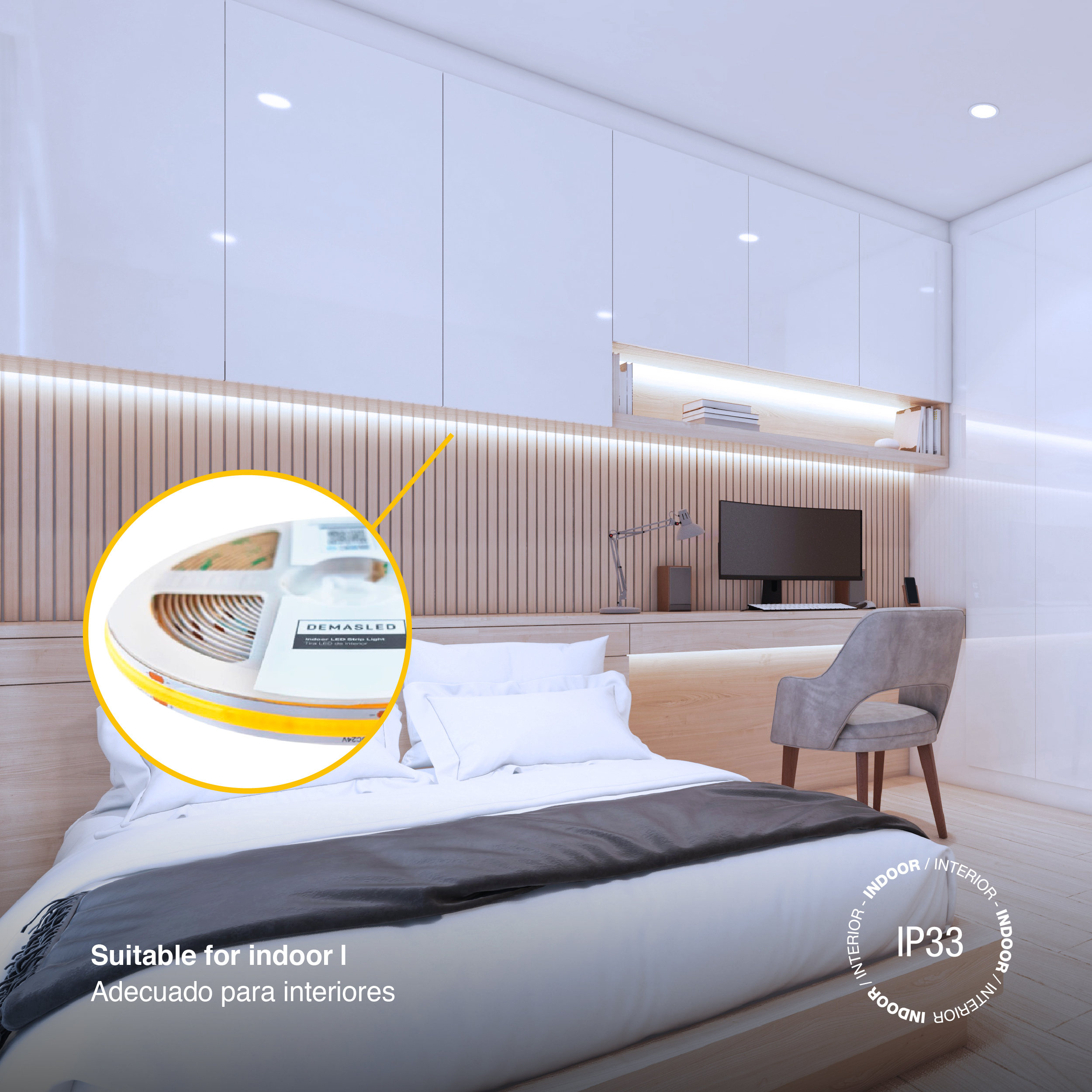 Tira LED COB 24V 15W/m Blanco Frío 1700lm/m 528 LEDs/m, 10mm PCB IP33 x 5m