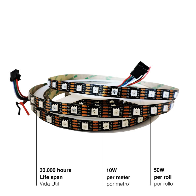 Tira Pixel LED SMD2815, 60 LEDs/m. 60IC, 12V 10W/m RGB , 5m