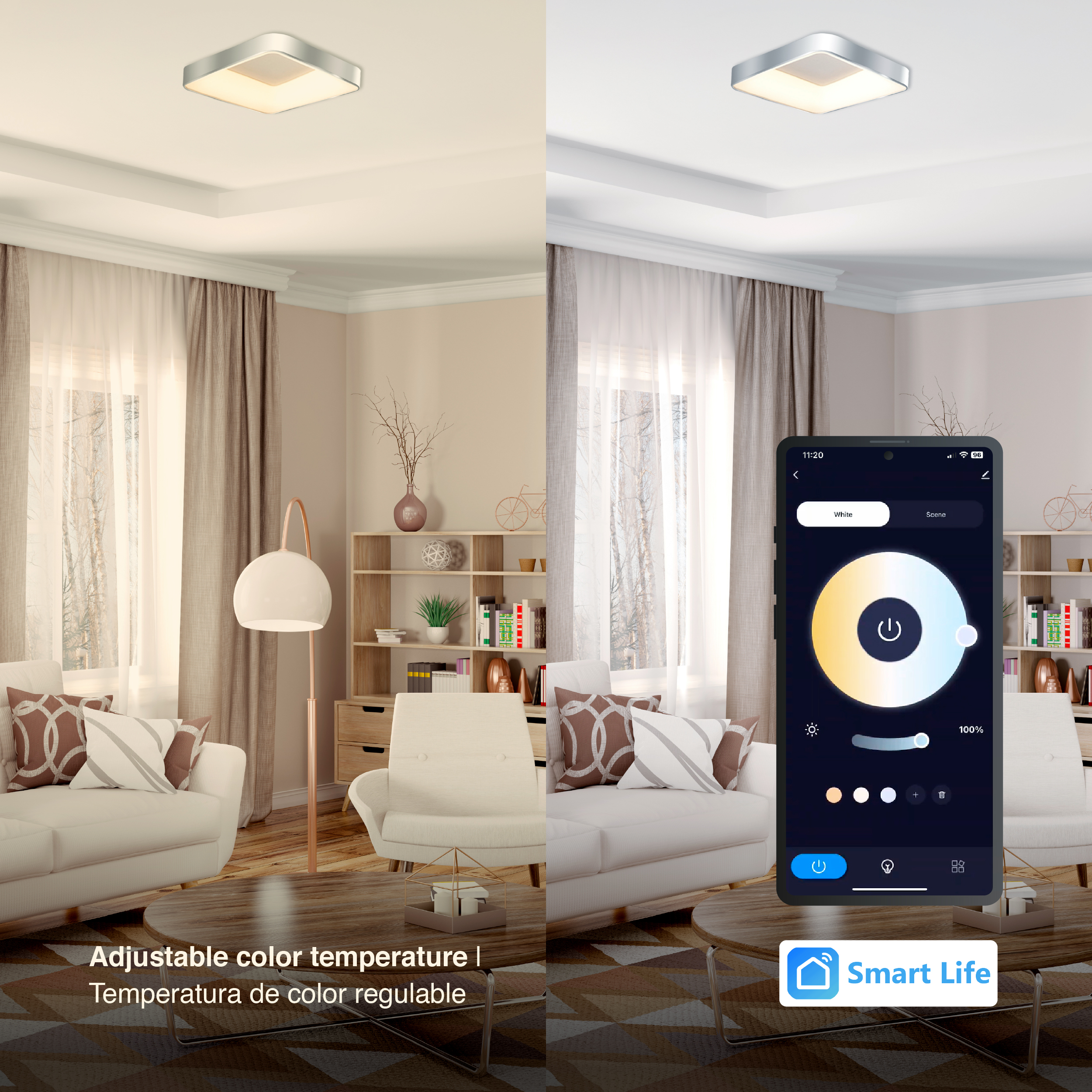 Panel LED Smart Cuadrado Níquel 40x40x9cm 32W 140mA CCT, de Aplicar