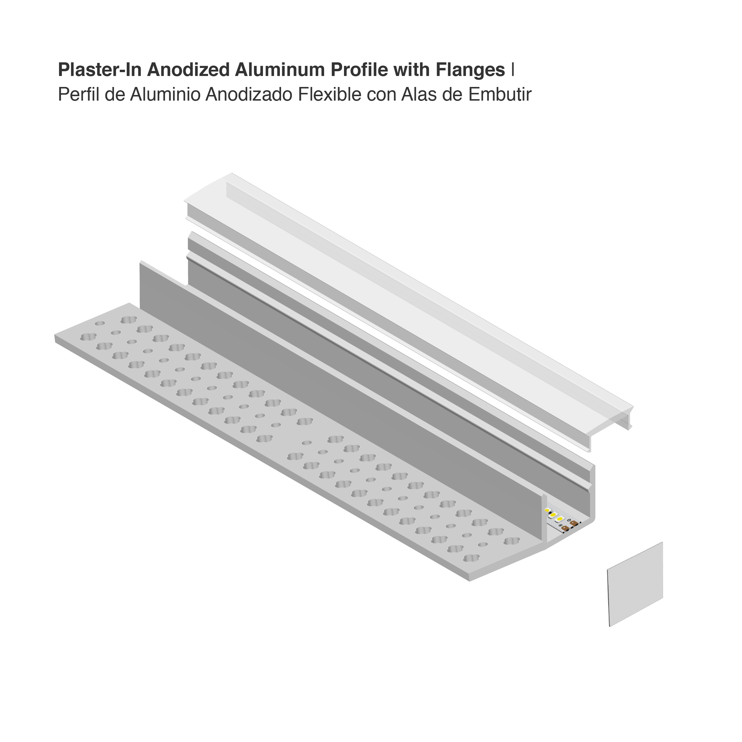 Perfil de Aluminio con Ala de Embutir 35x15mm Anodizado, Cover Opal Blanco x2m