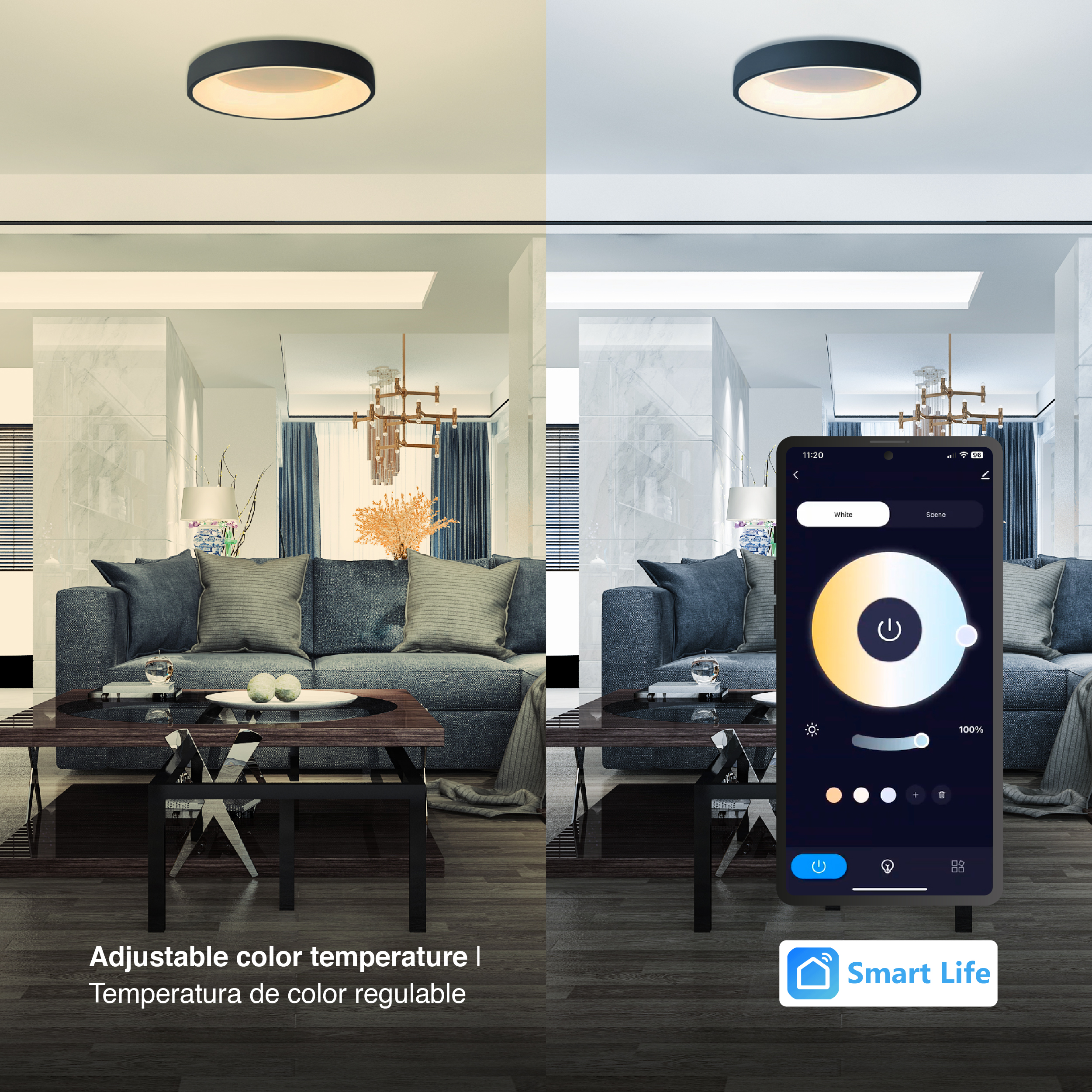 Panel LED Smart Redondo Negro Ø48x9cm 48W 210mA CCT, de Aplicar