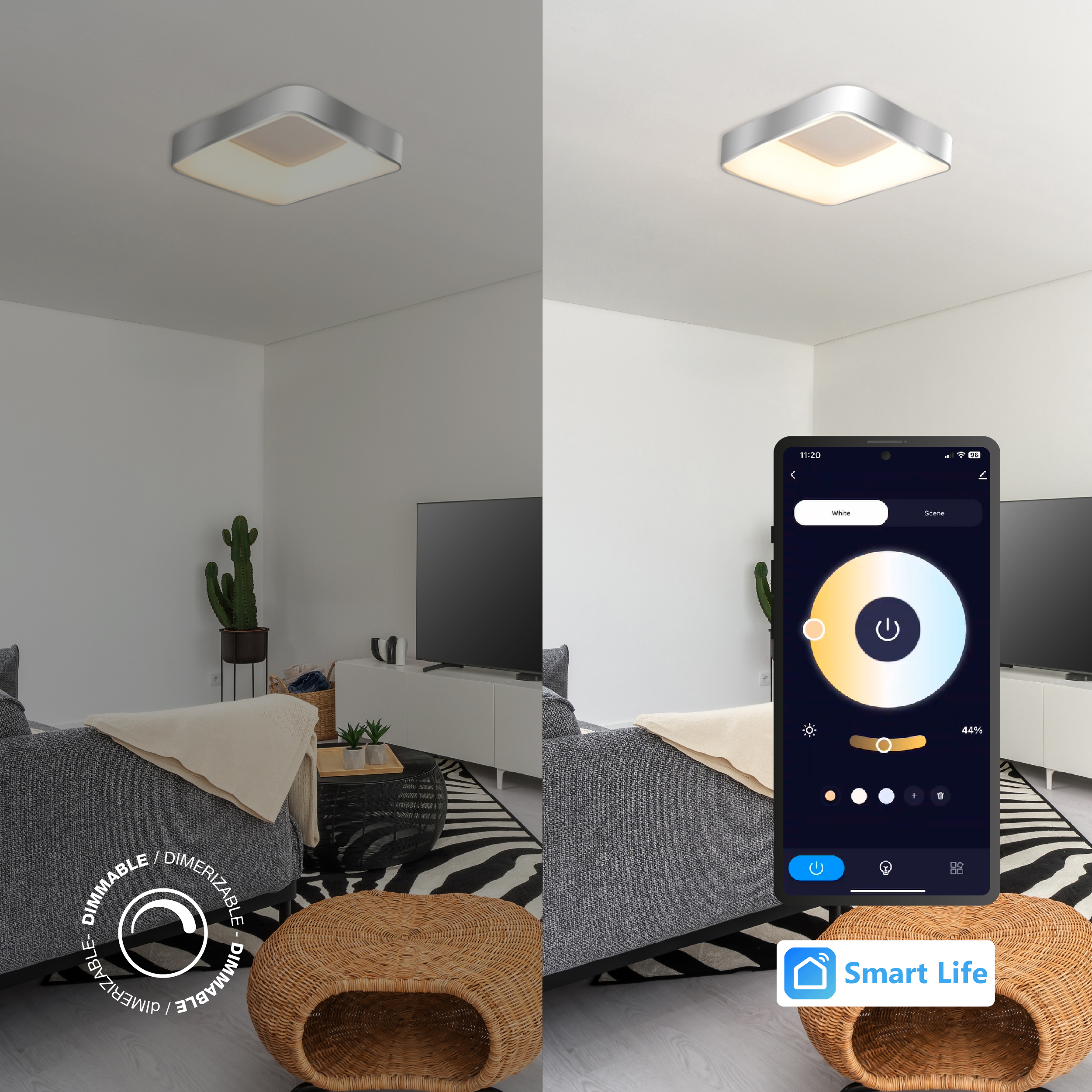 Panel LED Smart Cuadrado Níquel 50x50x9cm 48W 210mA CCT, de Aplicar