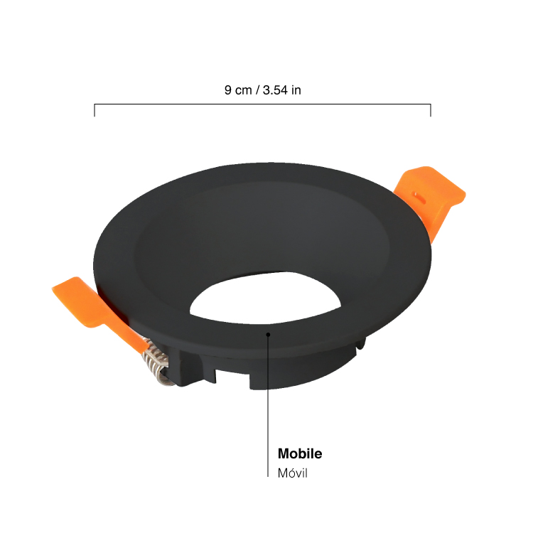 Spot Plástico Fijo Negro 9cm Corte 7.5cm para Lámparas GU10