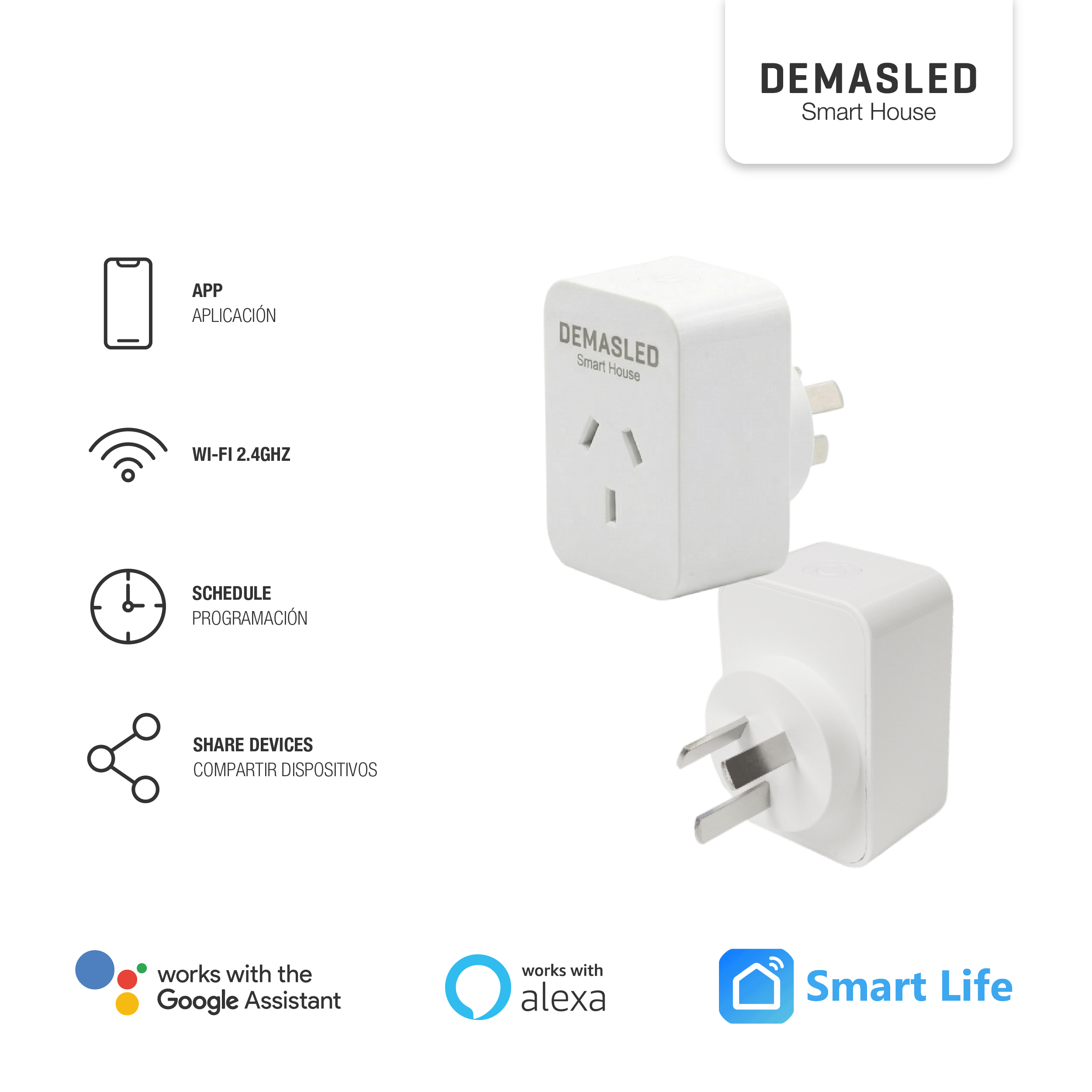 Tomacorriente Enchufe Smart WIFI 10A, AC100-240V, Max load 2200W 