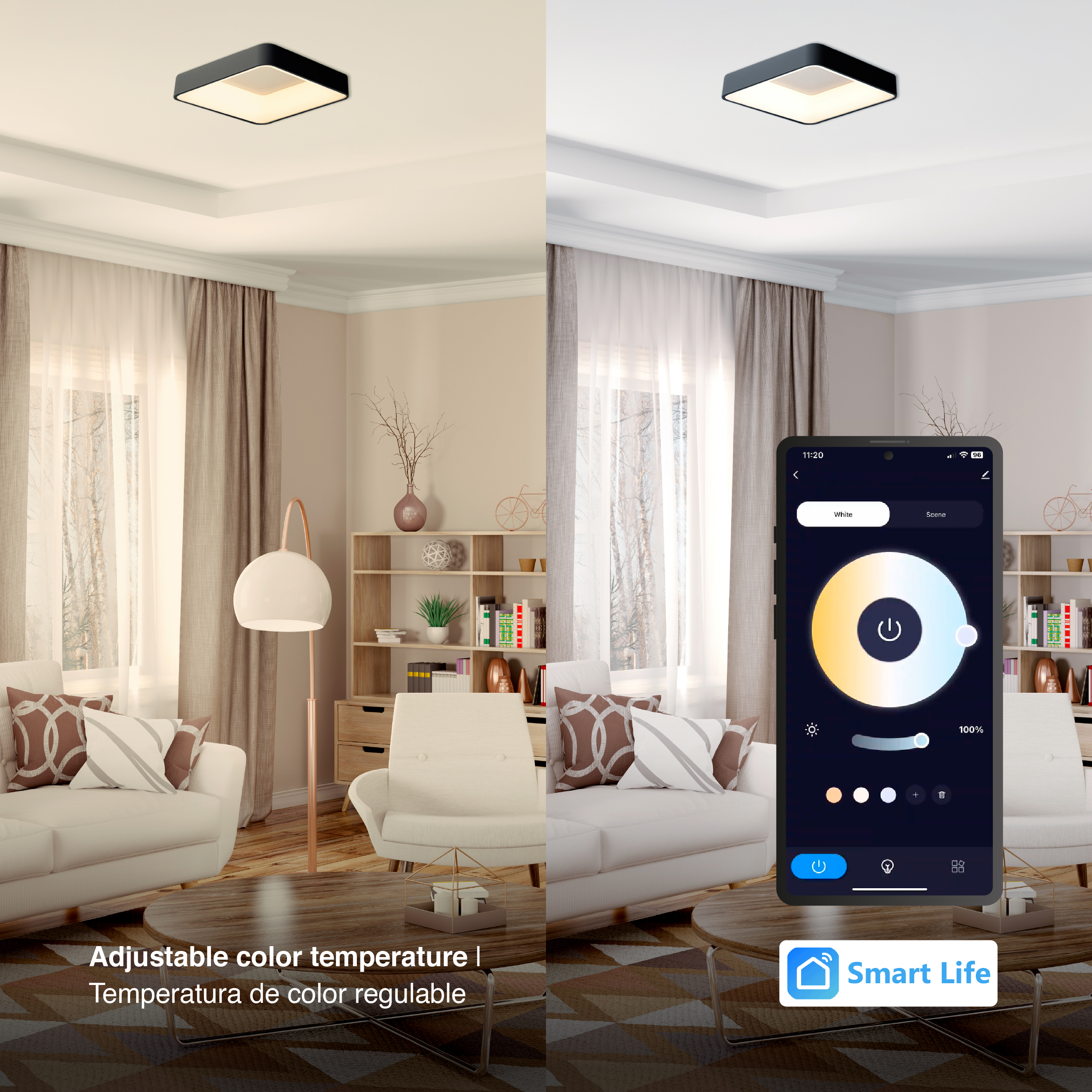 Panel LED Smart Cuadrado Negro 40x40x9cm 32W 140mA CCT, de Aplicar