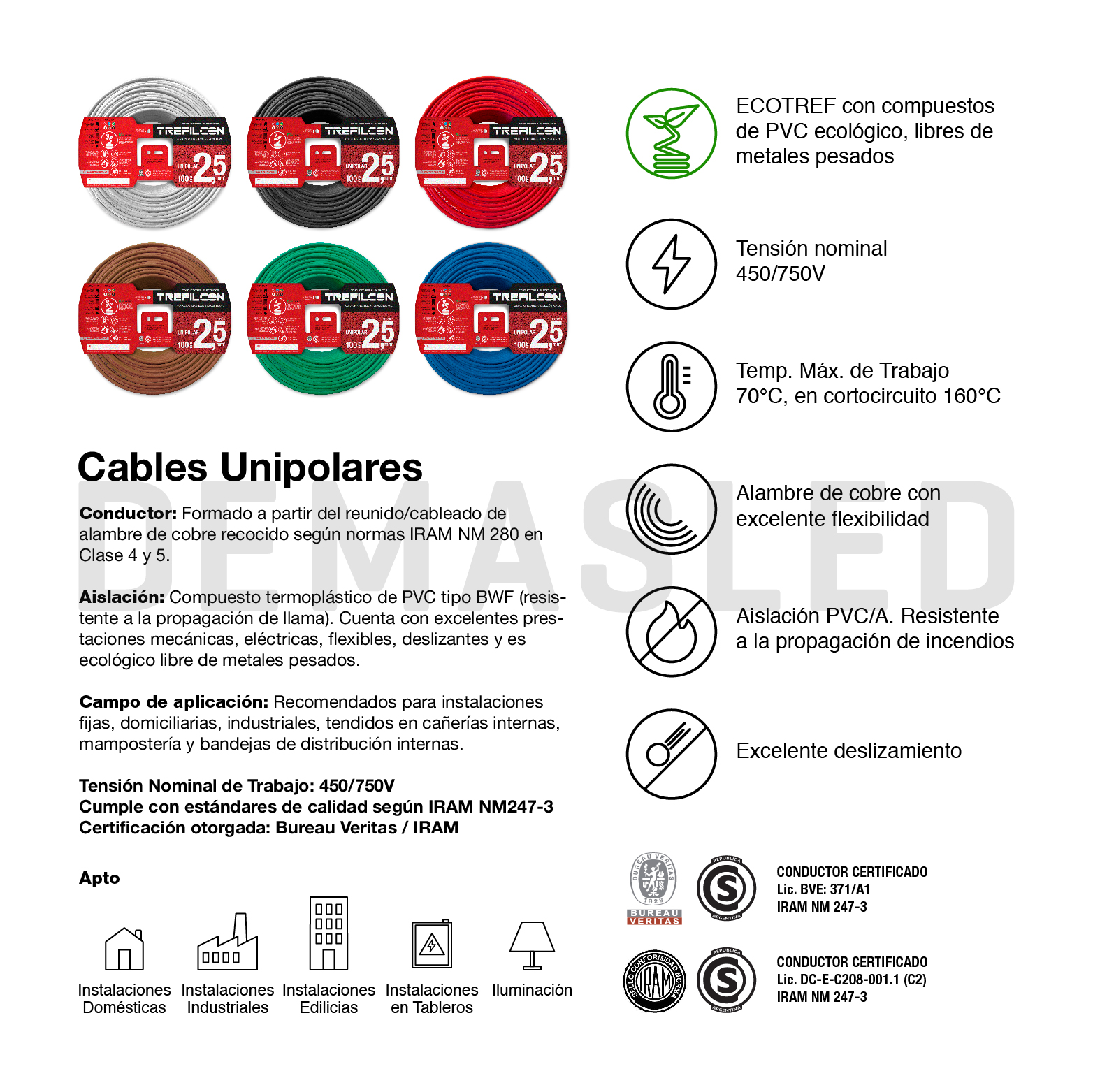 Cable Unipolar 1x2,50mm TREF Rojo x1m