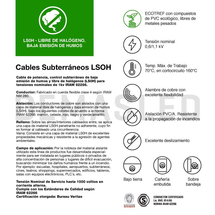 Cable LSOH Subterráneo 4x10mm TREF Amarillo x1m