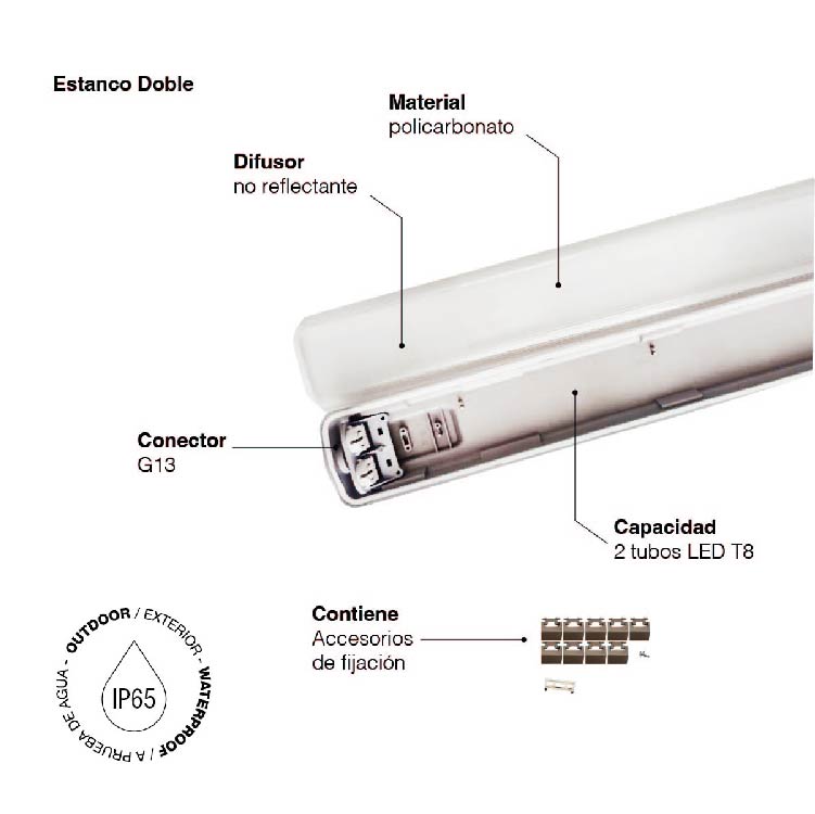 Artefacto Estanco Portatubo 2x18w 120cm
