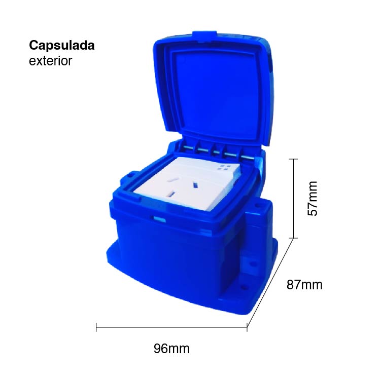Tomacorriente con Interruptor de Aplicar para Exterior 96x57mm 10A, Azul