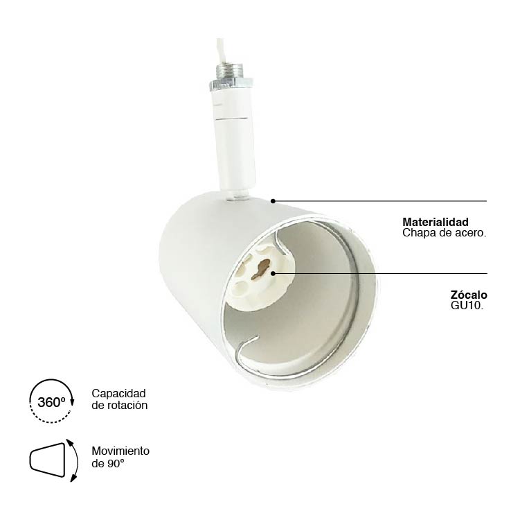 Cabezal Móvil Blanco para Lámpara LED GU10 5,5x7cm