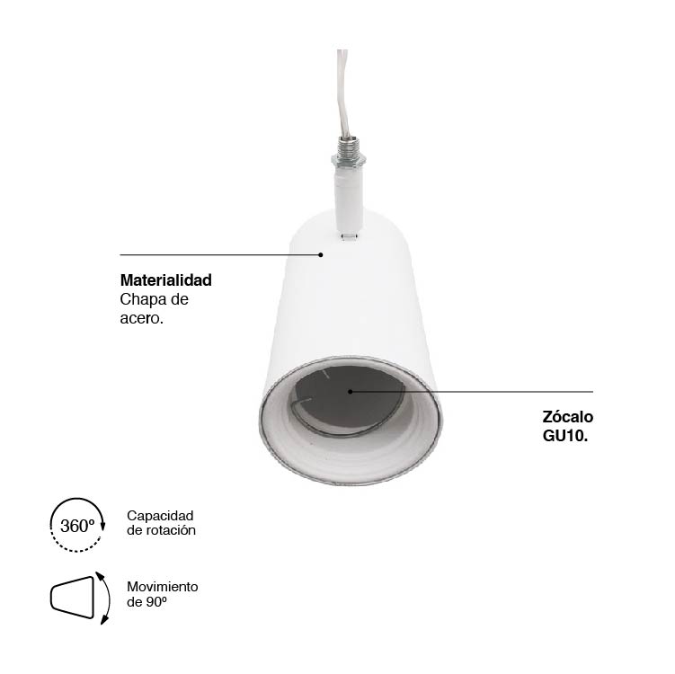 Cabezal Móvil Blanco para Lámpara LED GU10 7x13cm