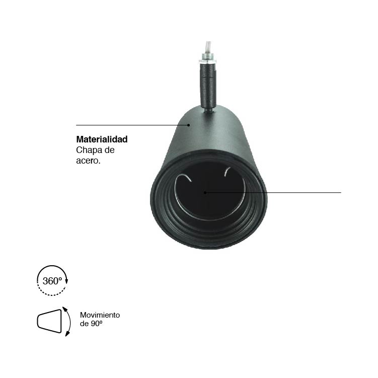 Cabezal Móvil Negro para Lámpara LED GU10 7x13cm