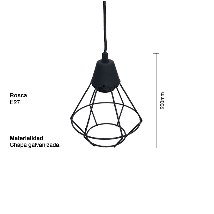 Lámpara JAULA DIAMANTE de Techo Negro Ø15,3cm Rosca E27