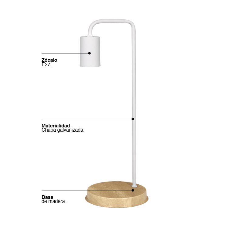 Velador IMOLA WOOD Blanco, Rosca E27 220V