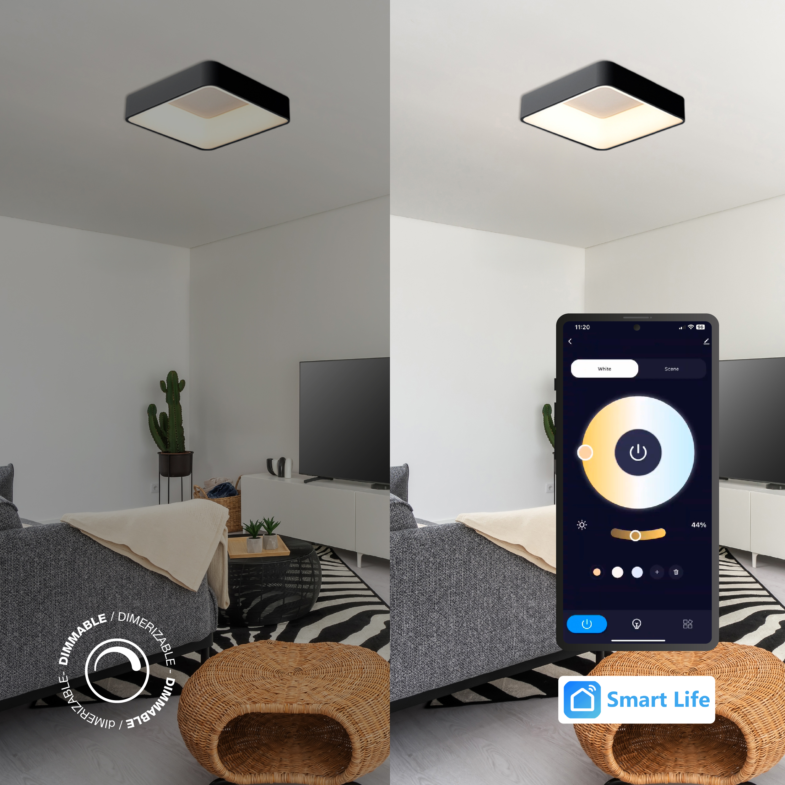 Panel LED Smart Cuadrado Negro 50x50x9cm 48W 210mA CCT, de Aplicar