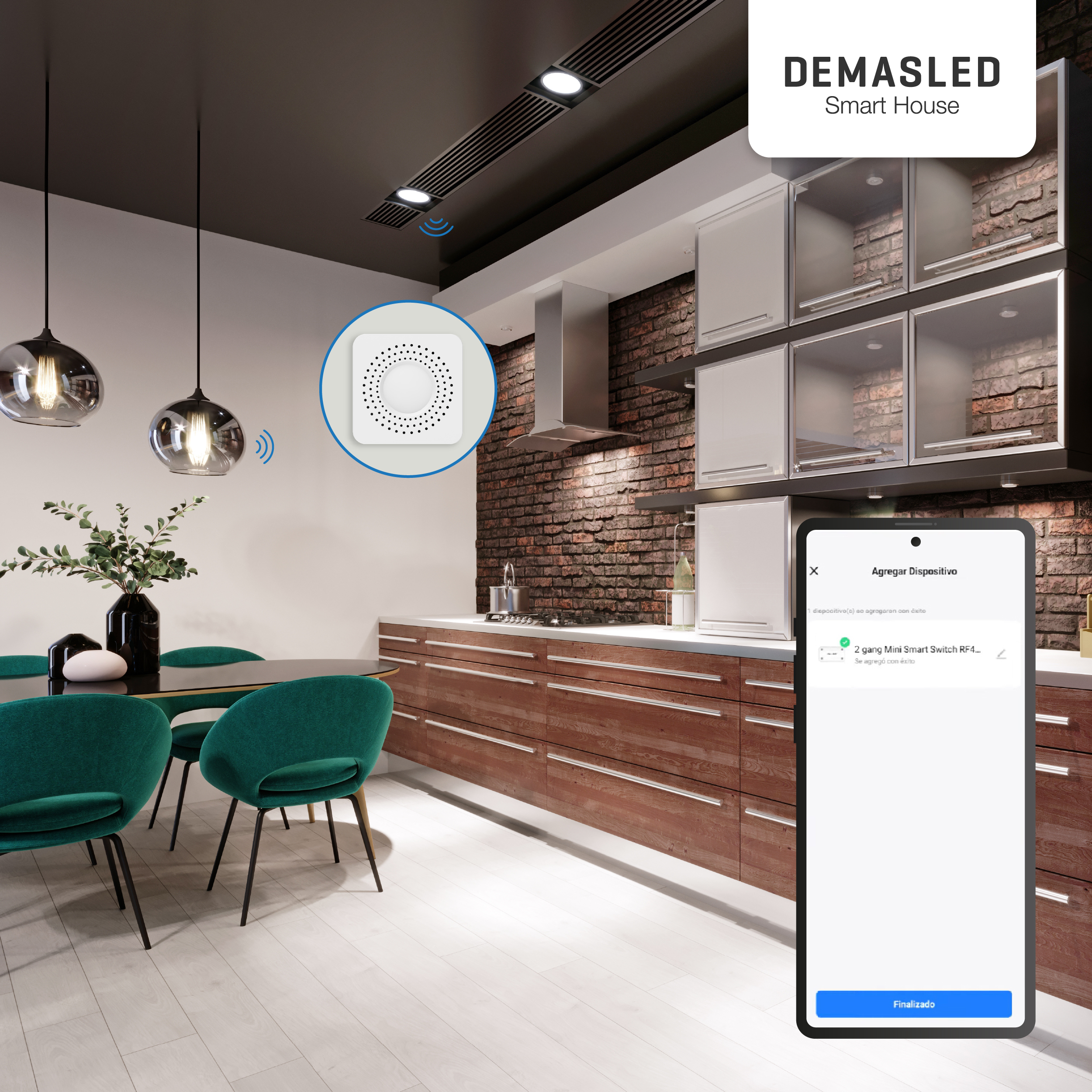 Mini Smart Switch WiFi+RF 2 Canales, 100-240Vac 50-60Hz 10A max 2.4GHz