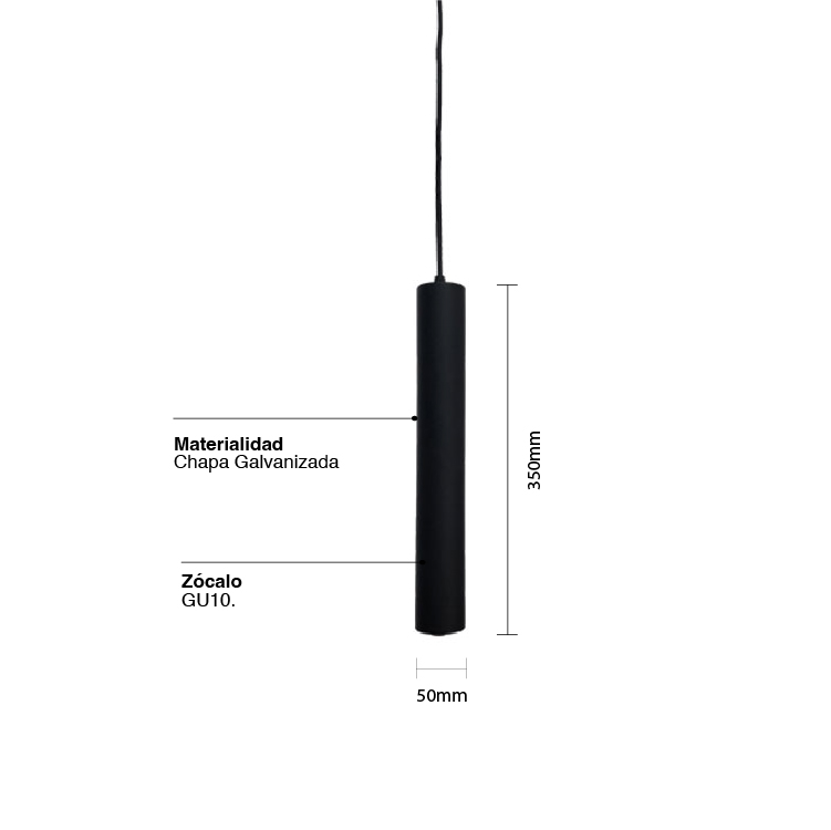 Lámpara TUBO de Techo Negro 35cm para Lámpara GU10