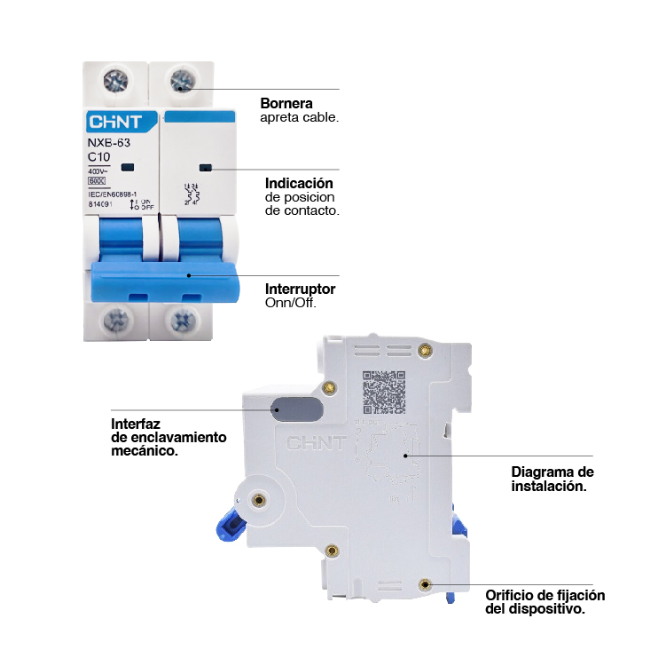 Interruptor Termomagnético BIPOLAR, ≤63A - 6kA 2x10A 240V, Curva C