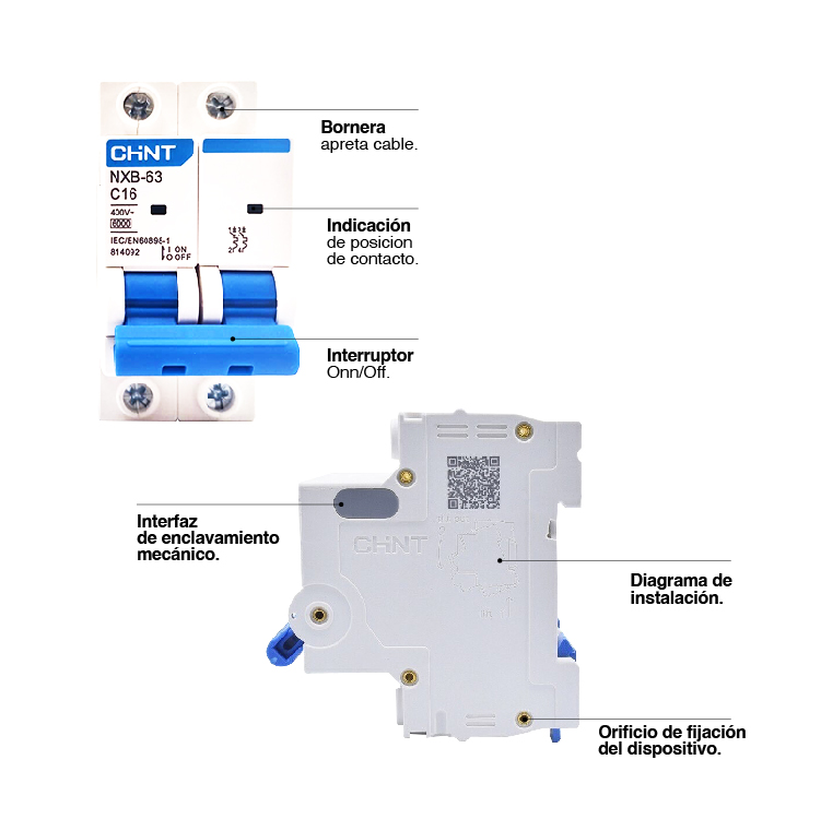 Interruptor Termomagnético BIPOLAR, ≤63A - 6kA 2x16A 240V, Curva C