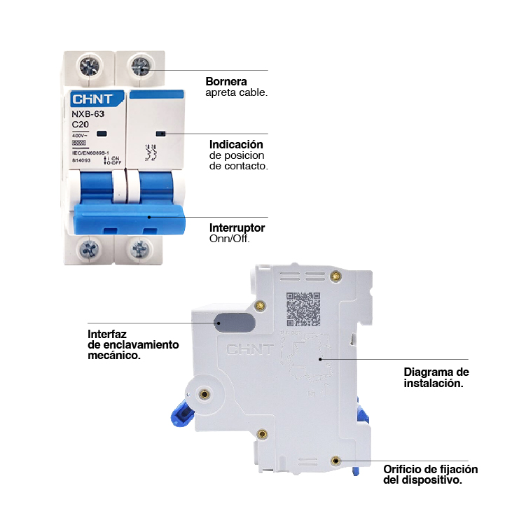 Interruptor Termomagnético BIPOLAR, ≤63A - 6kA 2x20A 240V, Curva C