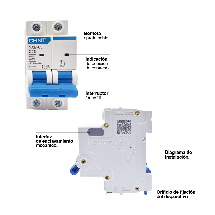 Interruptor Termomagnético BIPOLAR, ≤63A - 6kA 2x25A 240V, Curva C