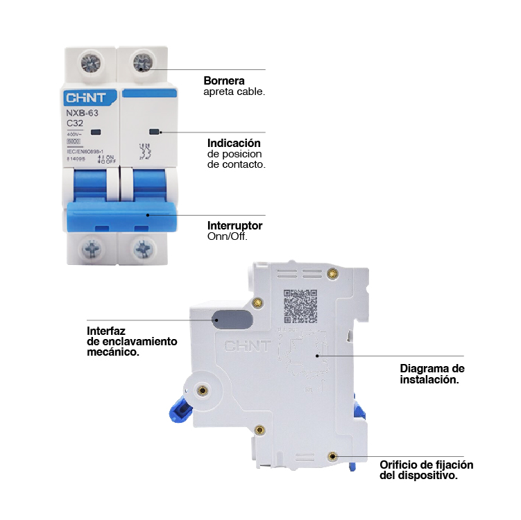 Interruptor Termomagnético BIPOLAR, ≤63A - 6kA 2x32A 240V, Curva C