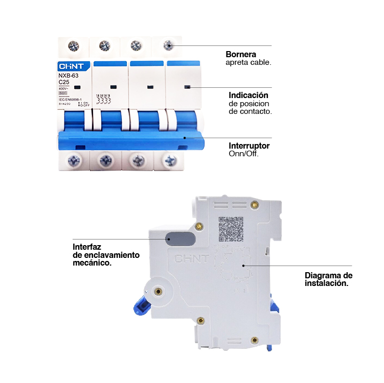 Interruptor Termomagnético TETRAPOLAR, ≤63A - 6kA 4x25A 240V, Curva C