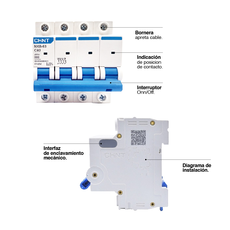 Interruptor Termomagnético TETRAPOLAR ≤63A - 6kA 4x40A 240V, Curva C