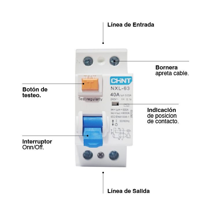 Interruptor Diferencial / Disyuntor BIPOLAR, 2x40A 30mA, Clase AC 6kA