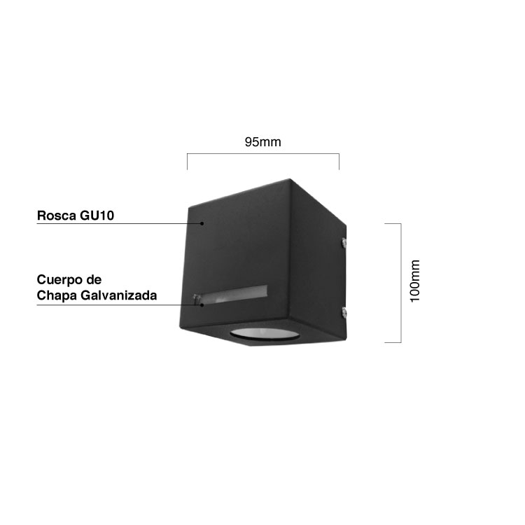 Aplique BOLONIA Exterior Unidireccional para Lámpara GU10, 95x95x102mm