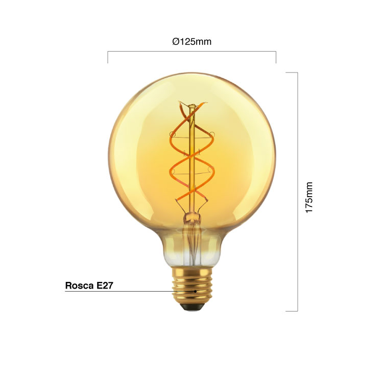 Lámpara Globo Filamento LED E27 5W Ø125mm Blanco Cálido 220V