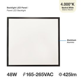 Panel LED BACKLIGHT Negro 60x60x3,8cm 48W 4800lm Blanco Neutro, de aplicar
