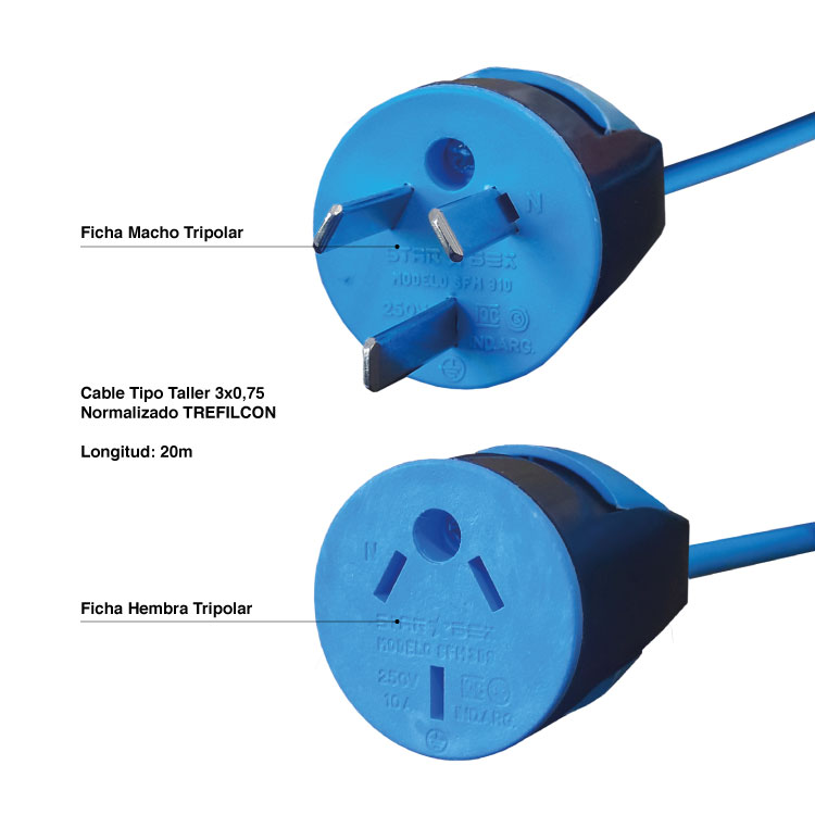 Alargue Prolongador Tripolar 3x0,75 250V 10A 20m