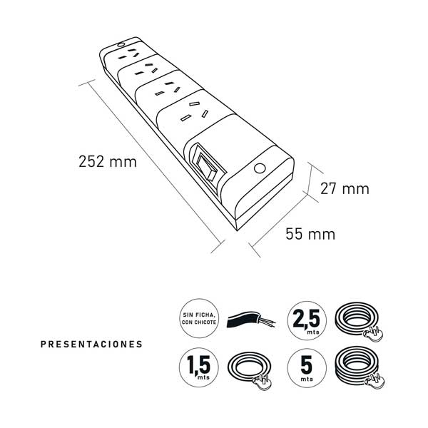 Zapatilla Prolongador 4 Tomas Multinorma, 1.5m