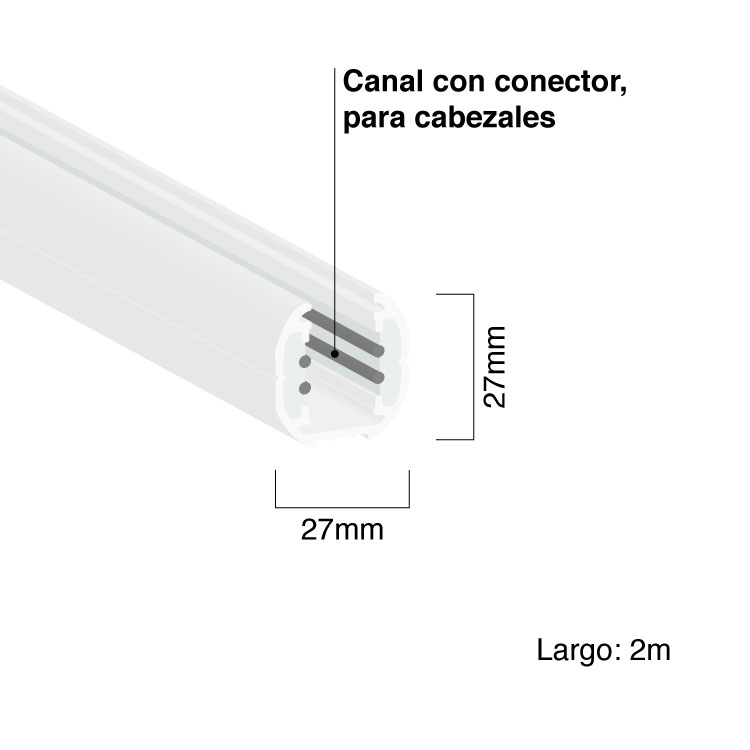 Riel de Aluminio Blanco x2m, 2 Efectos. Incluye conector.