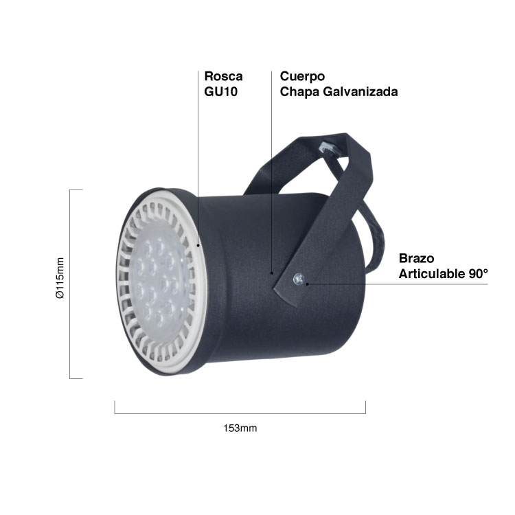 Cabezal Negro Móvil para AR111 11,5x15,3cm