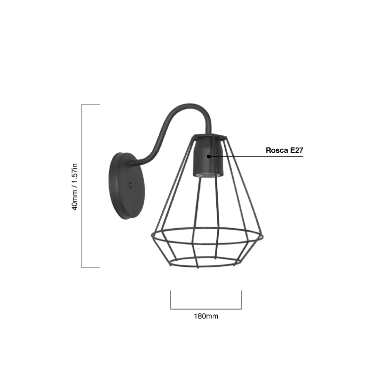 Aplique Jaula ORLEANS De Pared Negro Rosca E27