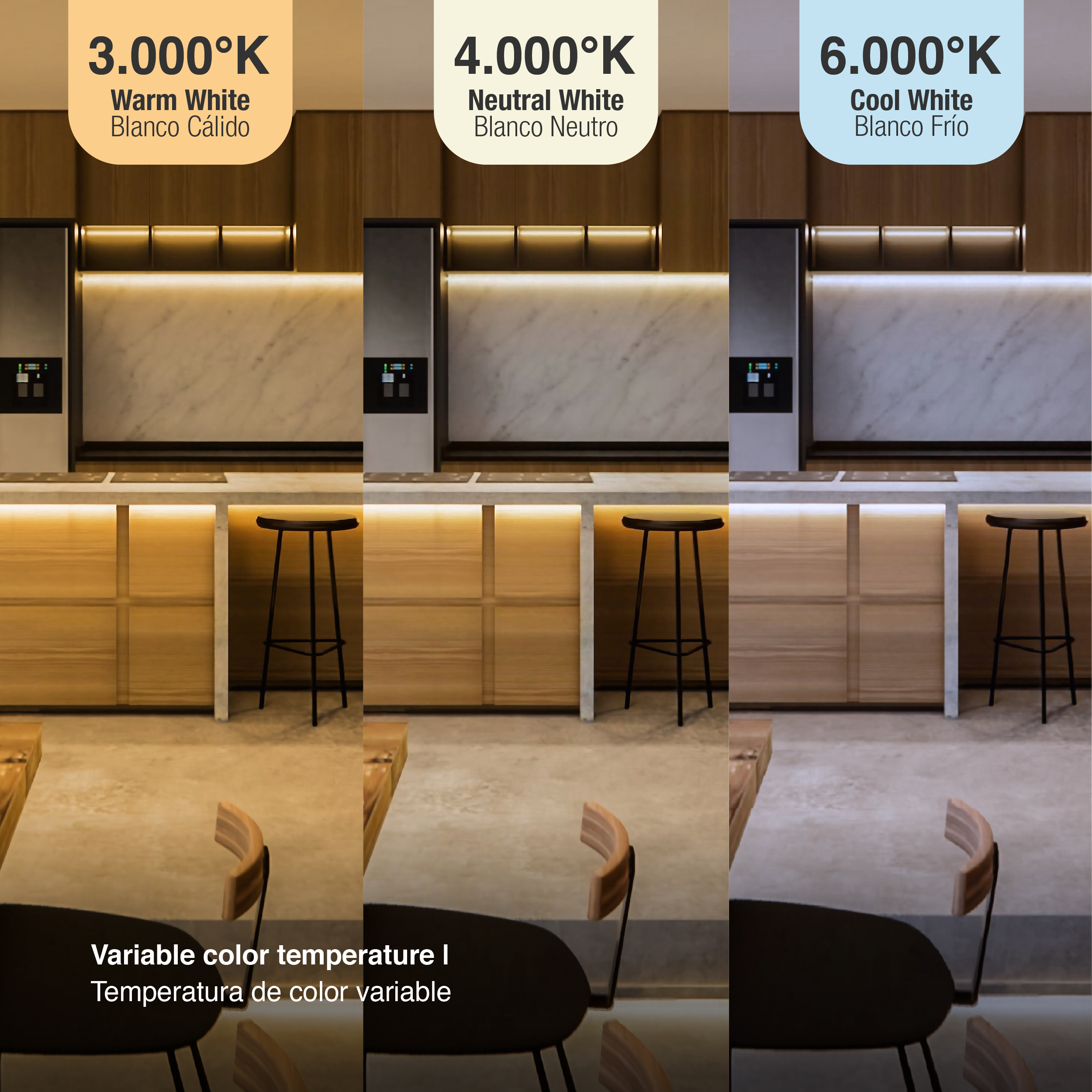 Tira LED COB 24V 16W/m CW-WW-CCT 80lm/m 608 LEDs/m, 10mm PCB x5m