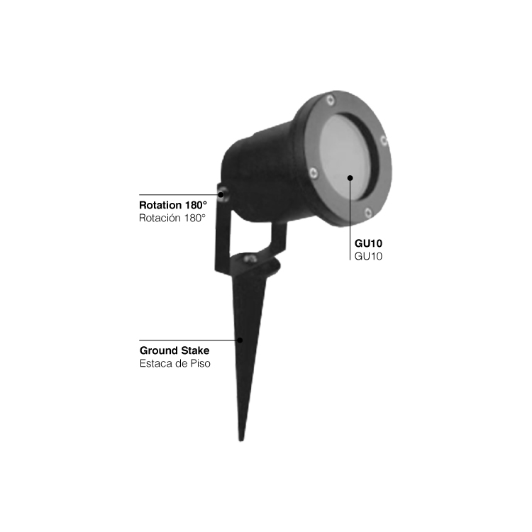 Aplique Estaca de Exterior Aluminio Negro para Dicroica GU10 