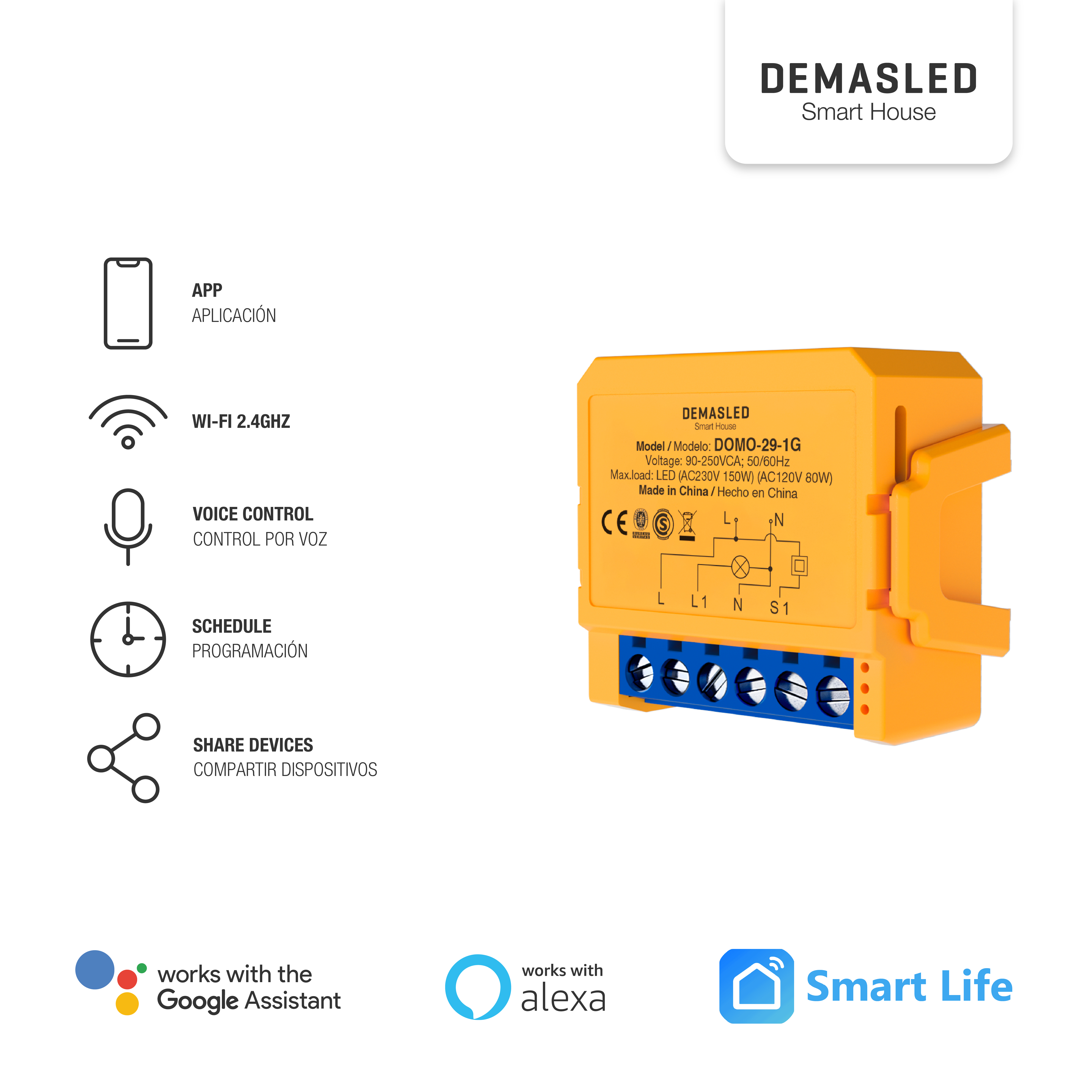 Dimmer Switch WiFi 1 Salida AC100-240V IP20