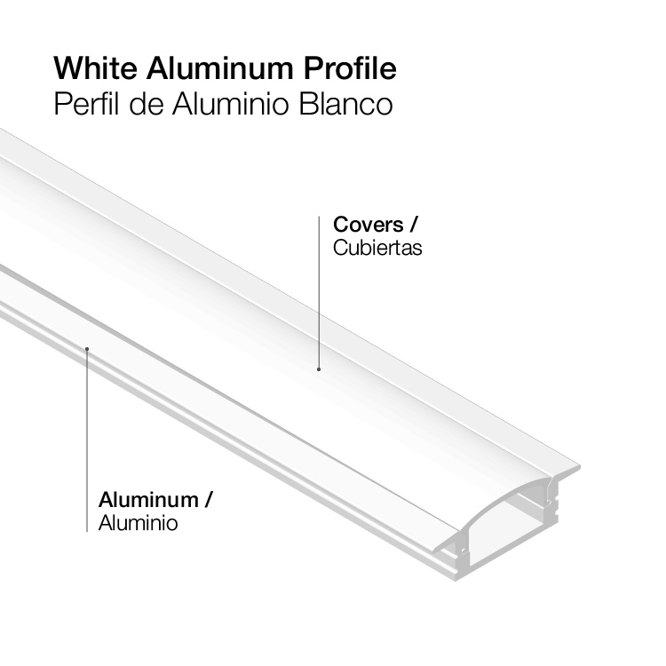Perfil de Aluminio Anodizado, Difusor Opal Blanco, 17x7mm, para Embutir x1m 