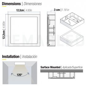 Plafón LED Cuadrado de 12x12cm, 6W 390lm Blanco Neutro, De Aplicar