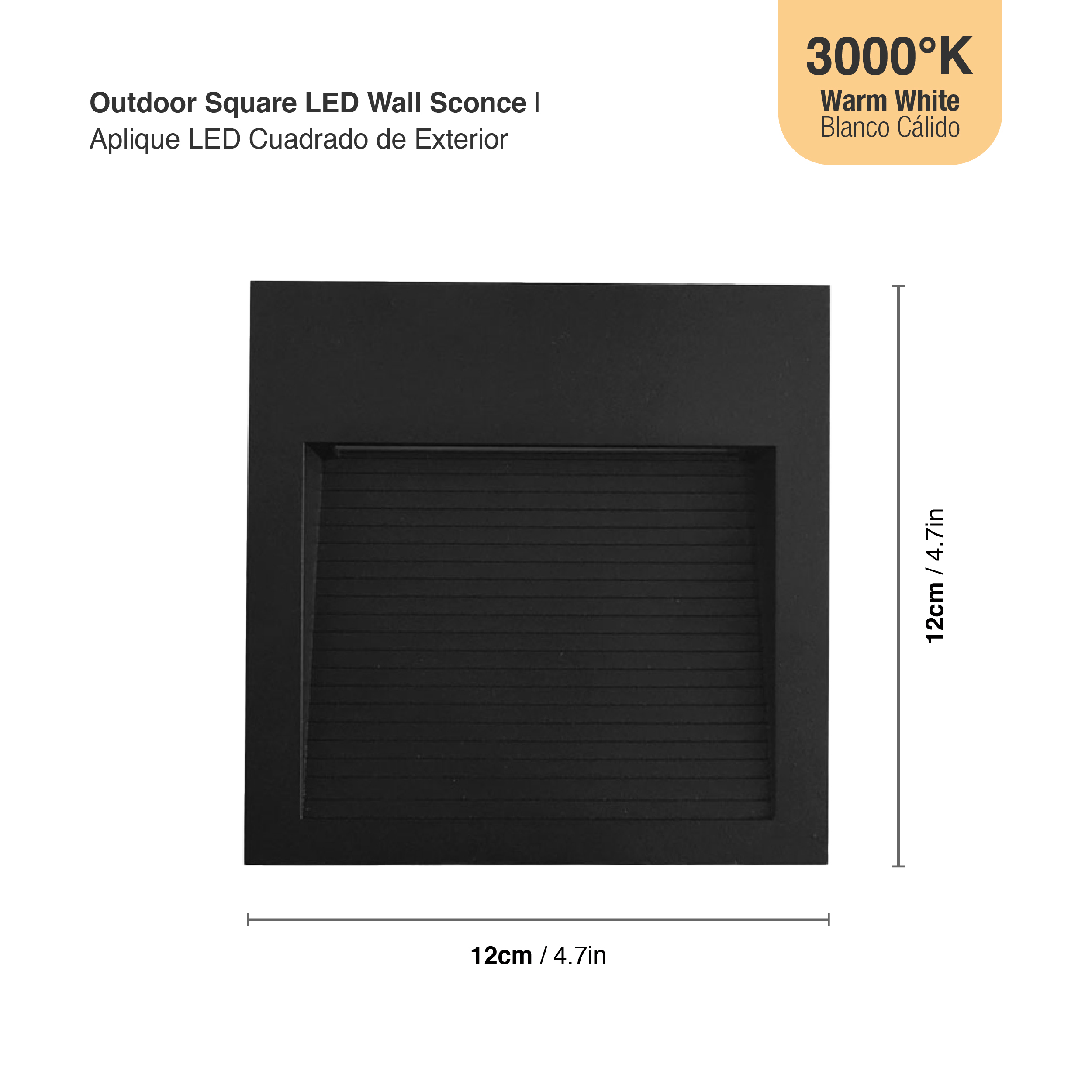 Aplique LED Exterior de Pared Cuadrado 6W IP65 Negro 12x12cm 220V Blanco Cálido
