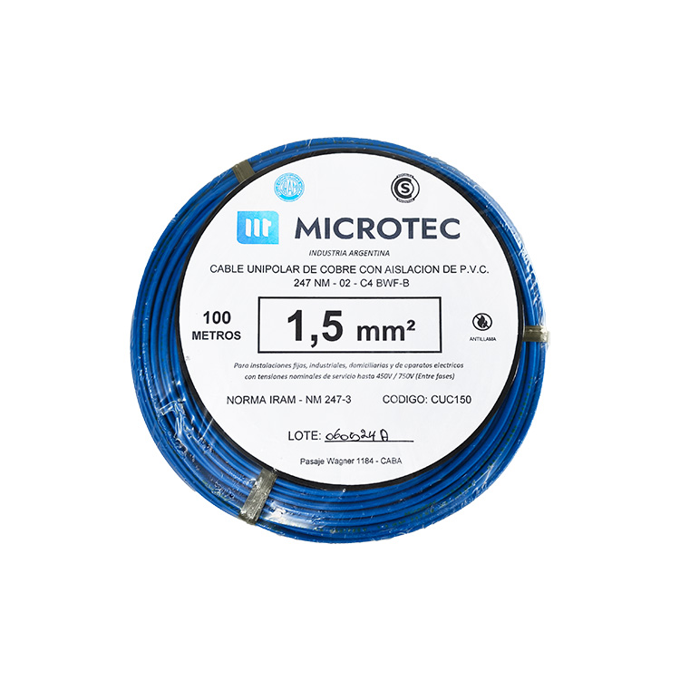 Cable Unipolar 1x1,50mm C4 Celeste x100m