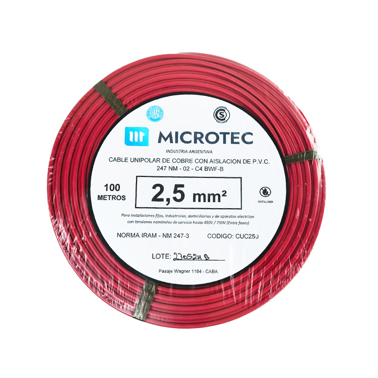 Cable Unipolar 1x2,50mm C4 Rojo x100m